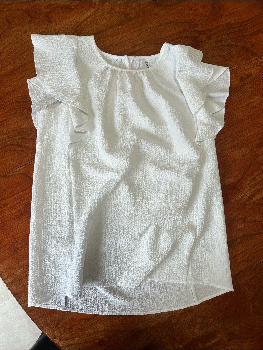 White Ruffle Sleeve Textured Blouse